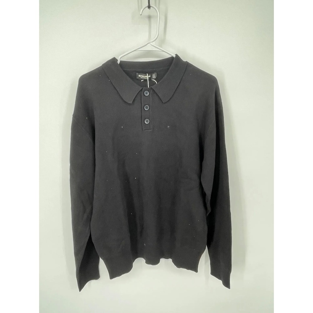 Pull&Bear Mens Long Sleeve Polo Sweater L Black Knit‎ Pullover NWT
